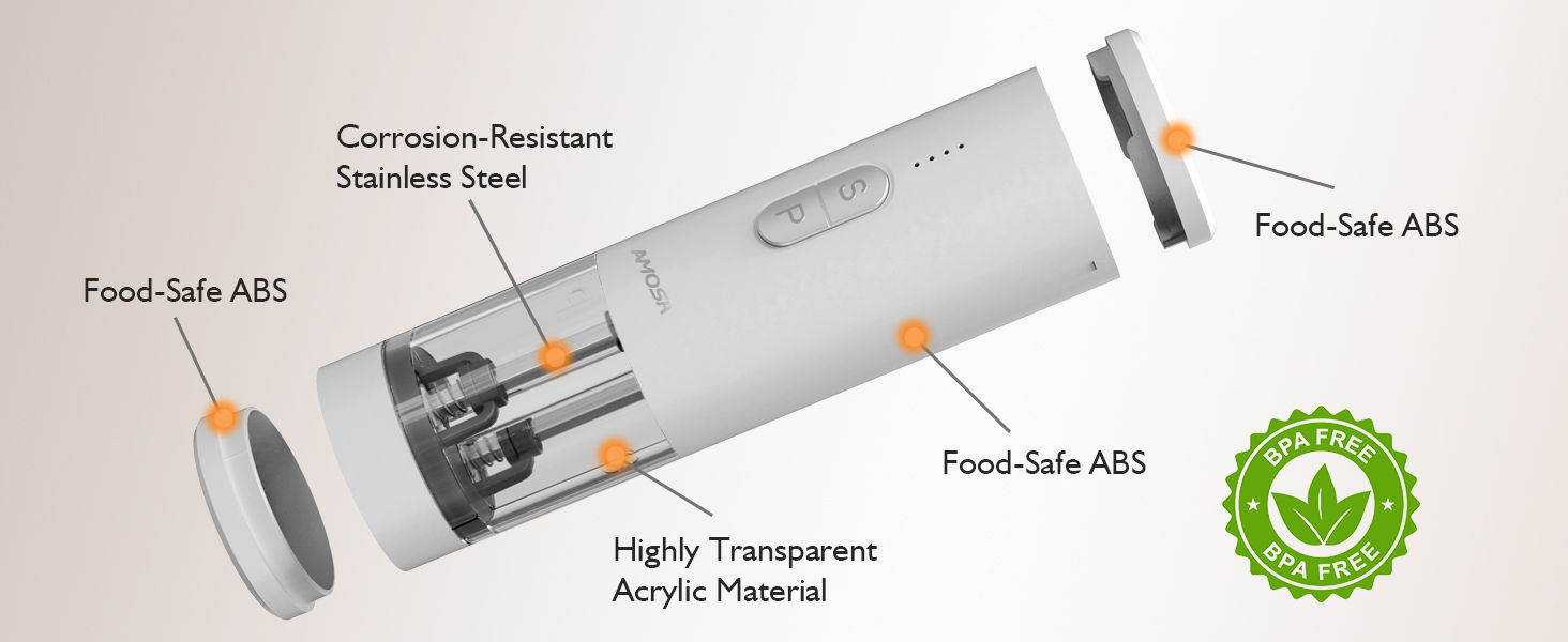 Електрична млин для солі та перцю AMOSA 2-в-1 USB, біла, з LED підсвіткою та регульованим помелом
