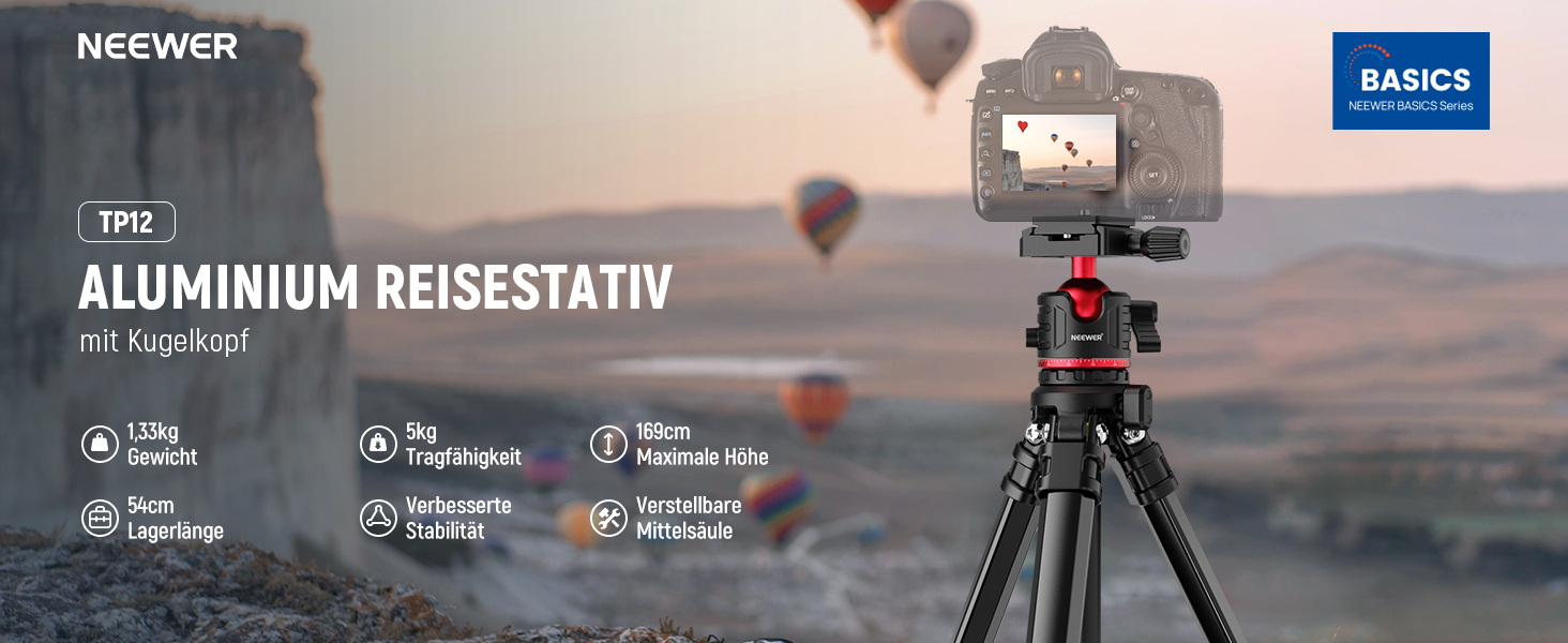 NEEWER Штатив для камери 169см, легкий, з кульковою головкою, Arca тип, тримач для телефону, максимальне навантаження 11lb, TP12