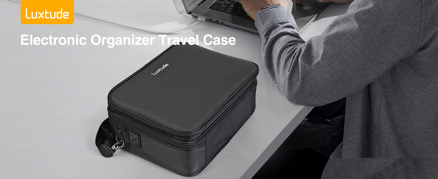 Органайзер для електроніки Luxtude: велика дорожня сумка, подвійний шар, Tech-сумка, органайзер для кабелів, для iPad (до 12,9 дюймів), чорний, XL