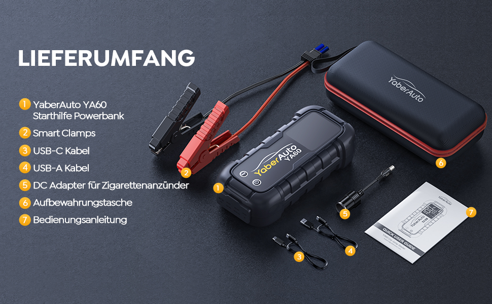 YaberAuto Powerbank для запуску двигуна, 6000A, 65W USB-C PD, 26800mAh, для бензинових та дизельних двигунів (12.0L), з LED-ліхтарем 600 люмен