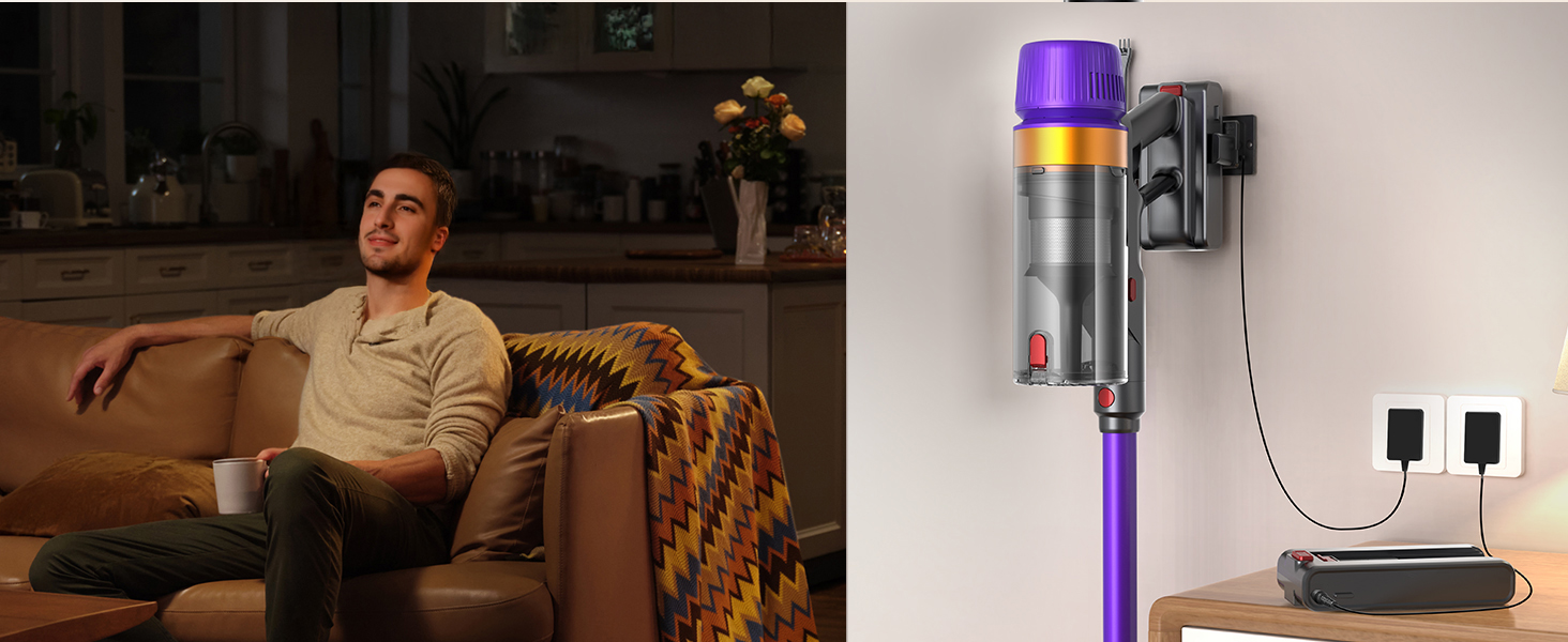 Бездротовий акумуляторний пилосос, 50000 Па, 580 Вт, 70 хв, 1.8 л, з дисплеєм, самостійна парковка, док-станція на стіні, антизаплутана щітка, 8-рівнева фільтрація, для шерсті тварин/килимів/твердих поверхонь/автомобіля