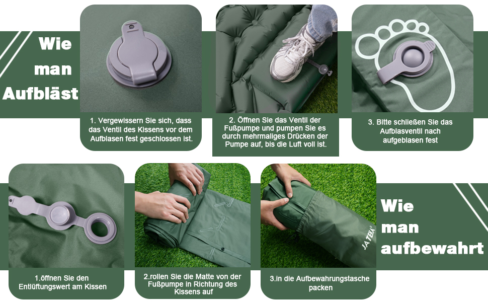 JATEKA Self-Inflating Sleeping Pad - Ultralight Camping Mat with Pillow & Foot Pump - Compact Sleeping Pad for Backpacking, Hiking, Travel & Tent (Double Size)