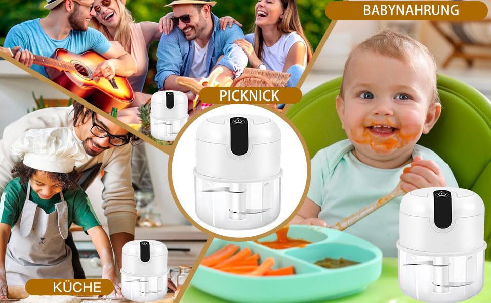 Електричний міні-подрібнювач EasySpeed Zerkleinerer: 250 мл, для м'яса, овочів, дитячого харчування, кемпінгу, USB-C зарядка, білий