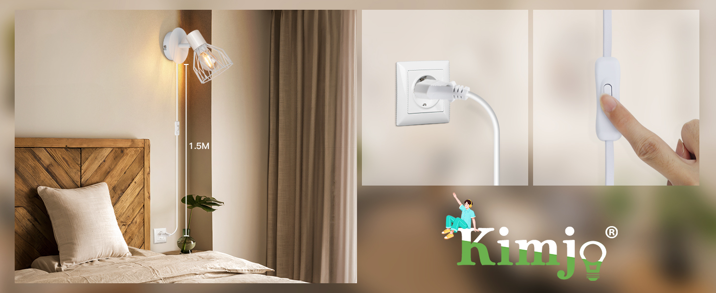 LED настінний світильник Kimjo з акумулятором, диммування, таймер, E14, 2 шт. (білий)
