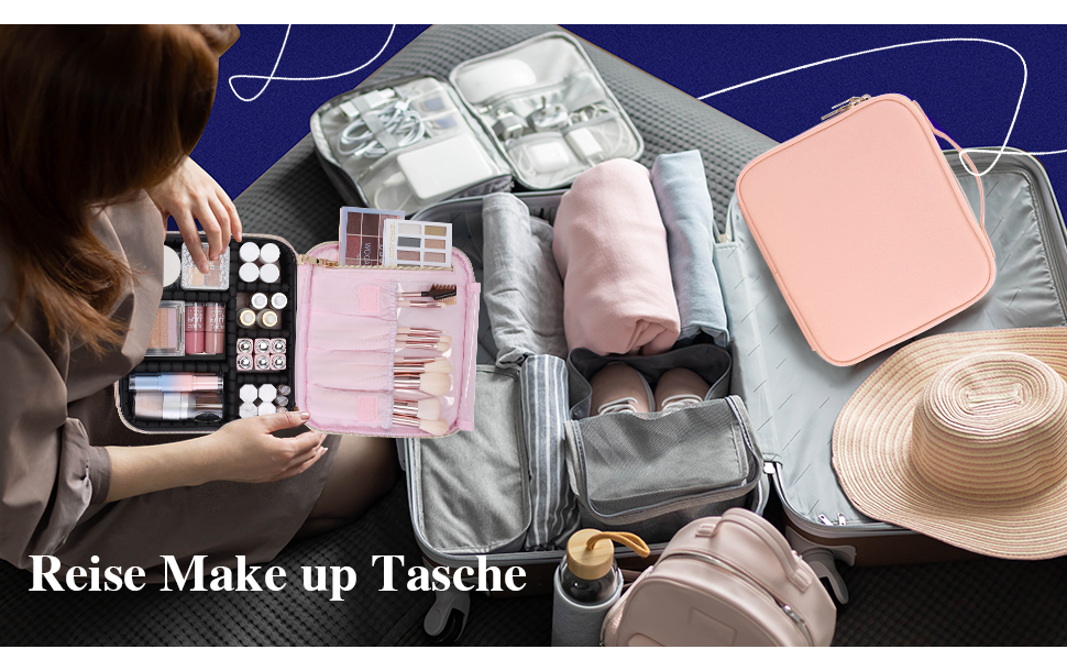 Косметичка для макіяжу, органайзер для подорожей, рожева