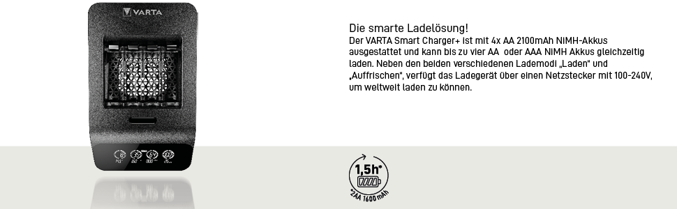 Зарядний пристрій VARTA для акумуляторів AA/AAA (LCD Smart Charger+, Single)