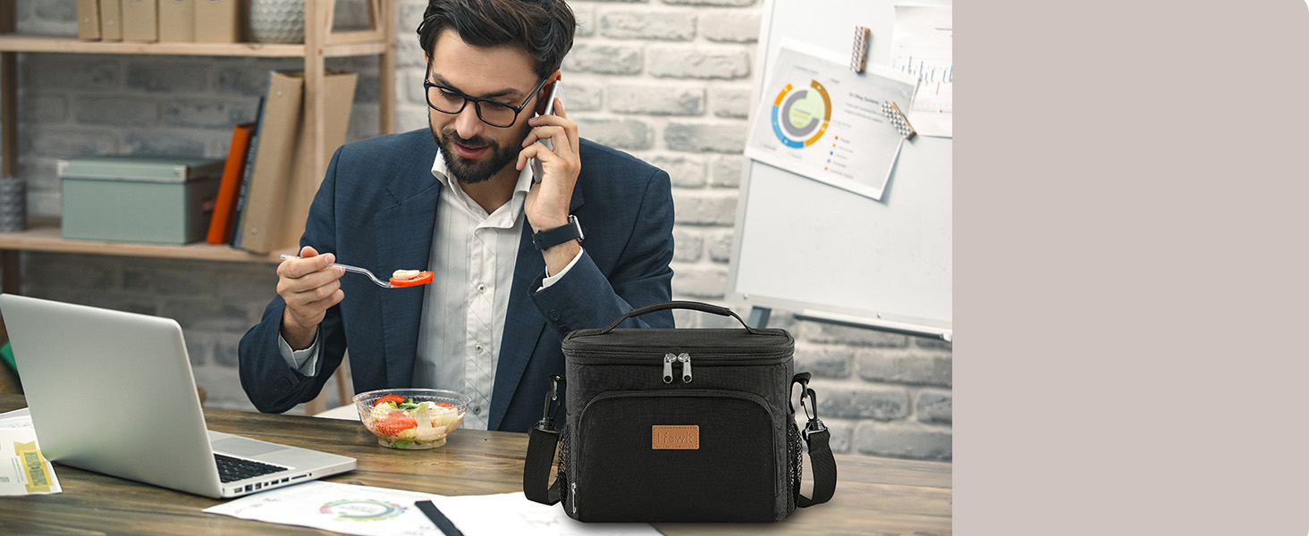 Термосумка LifeWit 9L для обідів та пікніків, чорна, вміщує 12 банок