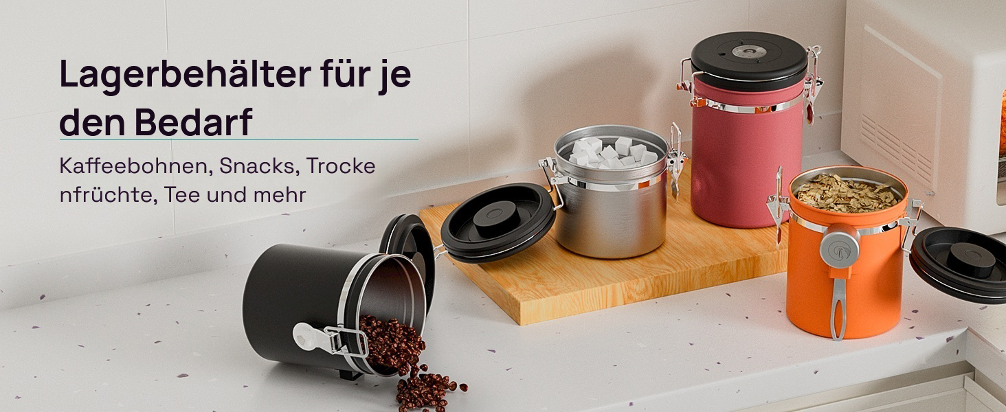Контейнер для кави Coffee Gator з нержавіючої сталі, герметичний, з датчиком дати та CO2-вентилем, мірна ложка, для кавових зерен, кавової гущі, горіхів, чаю, цукру, борошна, сріблястий