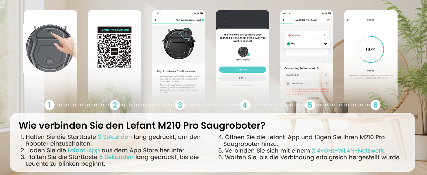 Робот-пилосос LEFANT M210P P1: тихий, тонкий, з Wi-Fi, Alexa, 6 режимів, для тварин, підлоги, килими