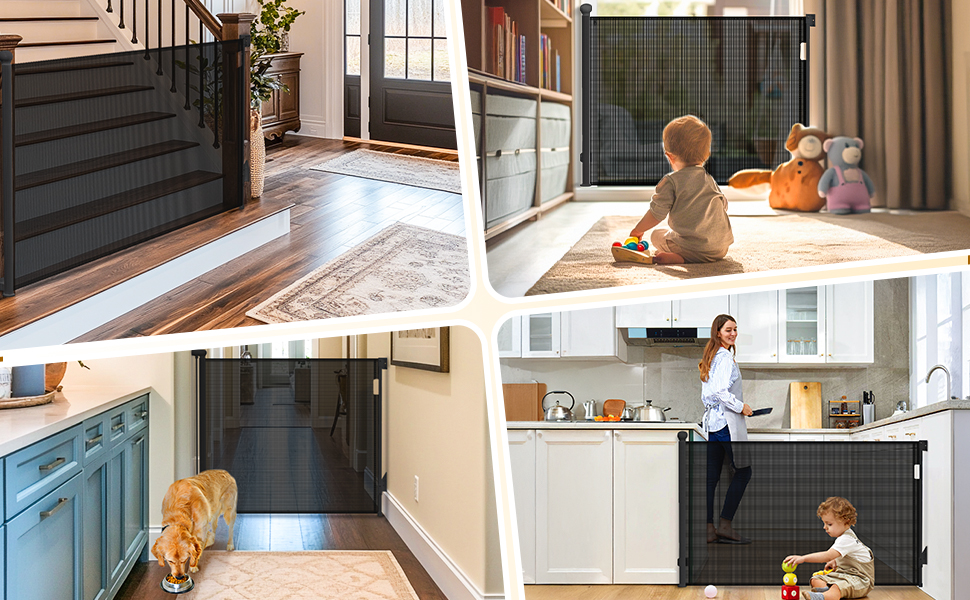 Захист для дитячих воріт, розтяжний, 0-180 см, Vounot. Захист від падіння для дітей, котів та собак. Чорний колір