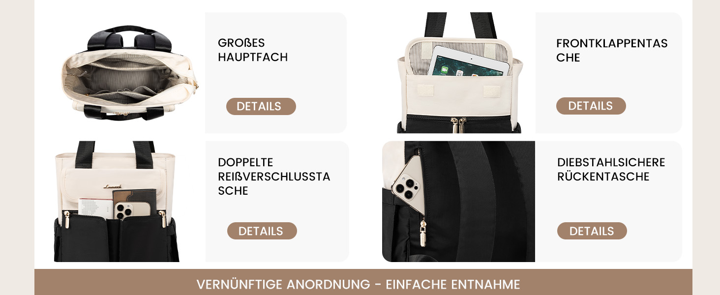 LOVEVOOK Рюкзак для жінок, великий, 15.6 дюймів, рюкзак для ноутбука, шкільний рюкзак для підлітків, водонепроникний, сумка для роботи, сумка-тоут 2 в 1, сумка для вчителя, рюкзак для подорожей, університету, бізнесу, бежевий хакі