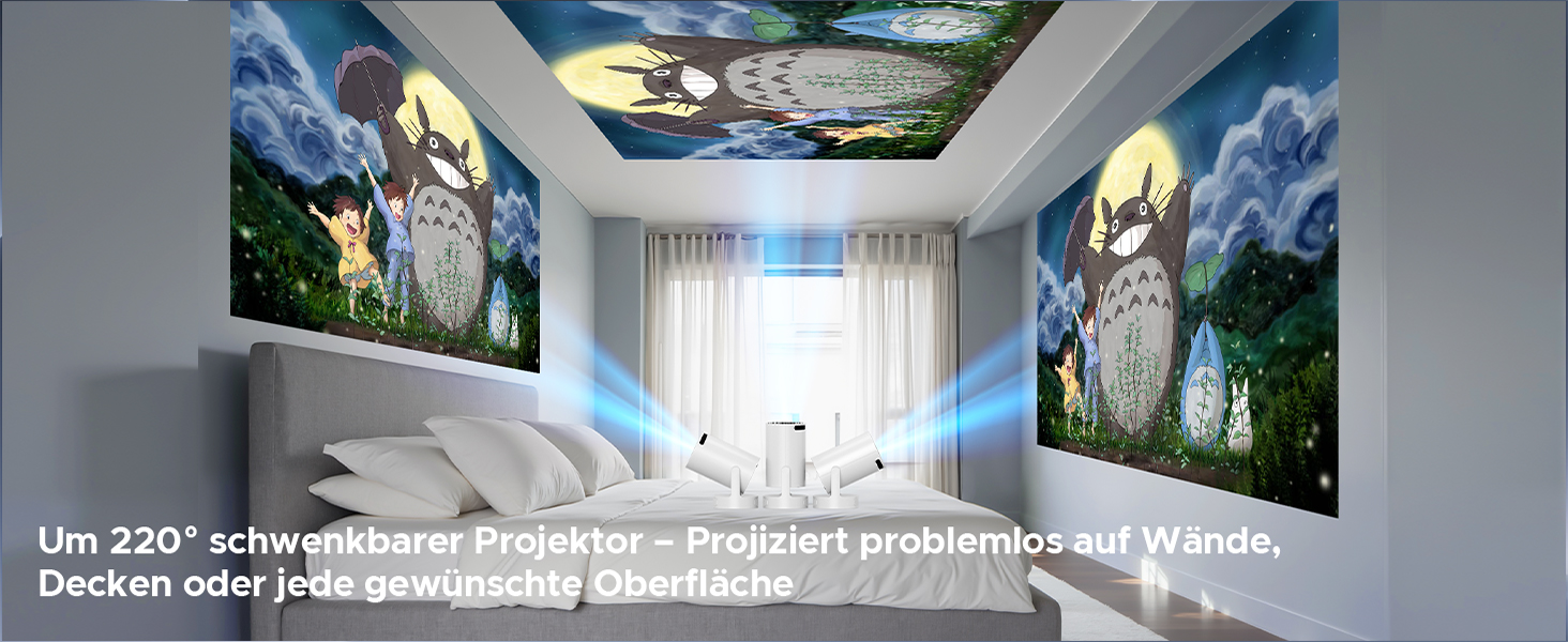 Портативний проєктор Mini Beamer з динаміком: 1080P/4K, WiFi 6, Bluetooth 5.0, автоматичне корегування трапецеїдальних спотворень, 220° обертання, для домашнього кінотеатру та використання на вулиці