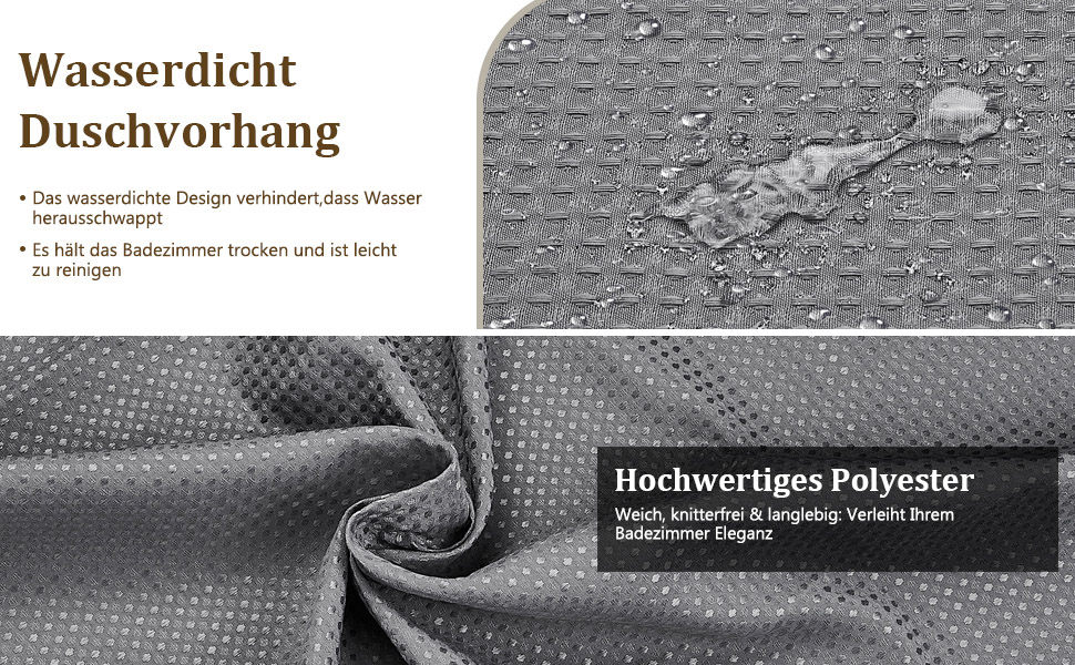 Штора для душу миюча текстильна поліестер 180x200 см, сіра, з кільцями (12 шт.) - Водонепроникна штора у ванну