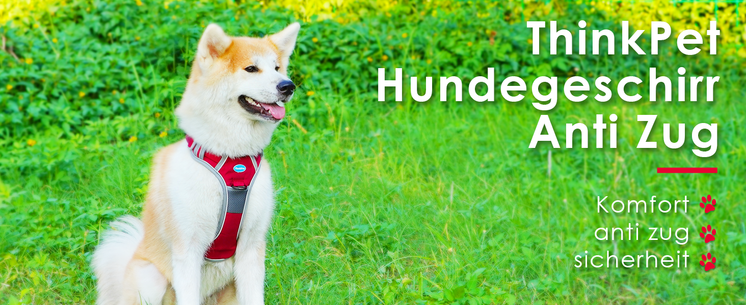 Шлейка для собак ThinkPet No-Pull, дихаюча, для малих, середніх та великих собак, регульована, м'яка, для прогулянок, безпечна, з контролем, з підкладкою, світловідбиваюча, червона, з повідком 150 см, розмір M