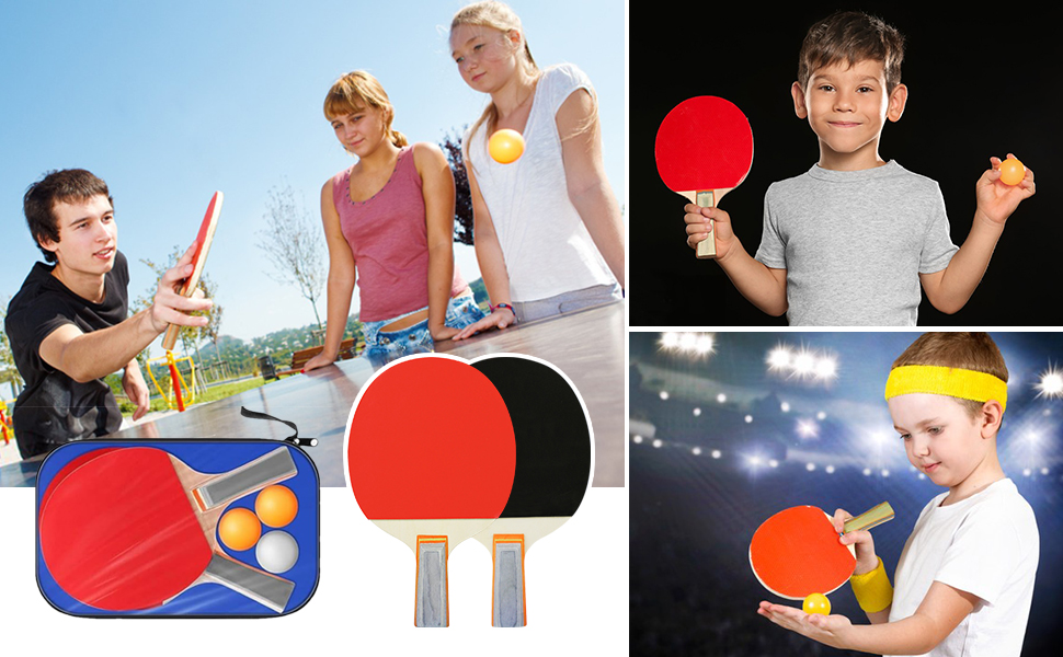 Набір для пінг-понгу JurciCat: 2 ракетки, 3 м'ячі, сумка. Підходить для гри в приміщенні та на вулиці.