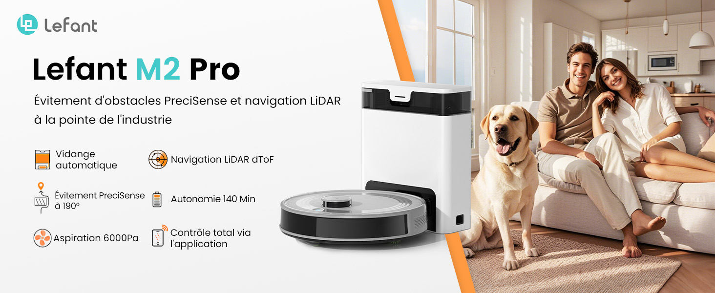 Робот-пилосос LEFANT M2 Pro з автоматичною системою викачування пилу, лазерною навігацією та картографією, індивідуальним налаштуванням, уникненням перешкод, ідеальний для видалення шерсті тварин. Білий/Сірий