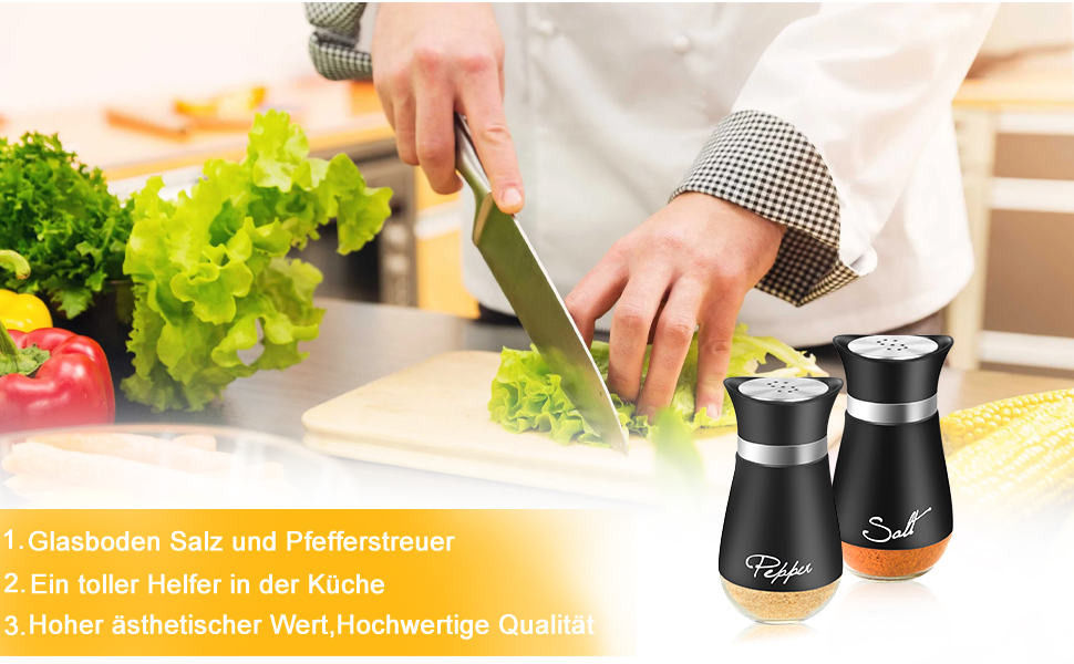 Набір для солі та перцю з нержавіючої сталі, скляне дно, чорний колір, для кухні, грилю, BBQ, кемпінгу