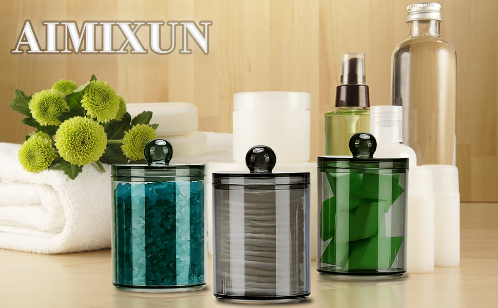 Організатор для ватних дисків та паличок AIMIXUN, набір 2 шт, чорний, прозорий диспенсер, для ватних паличок, зубної нитки, шпиньок