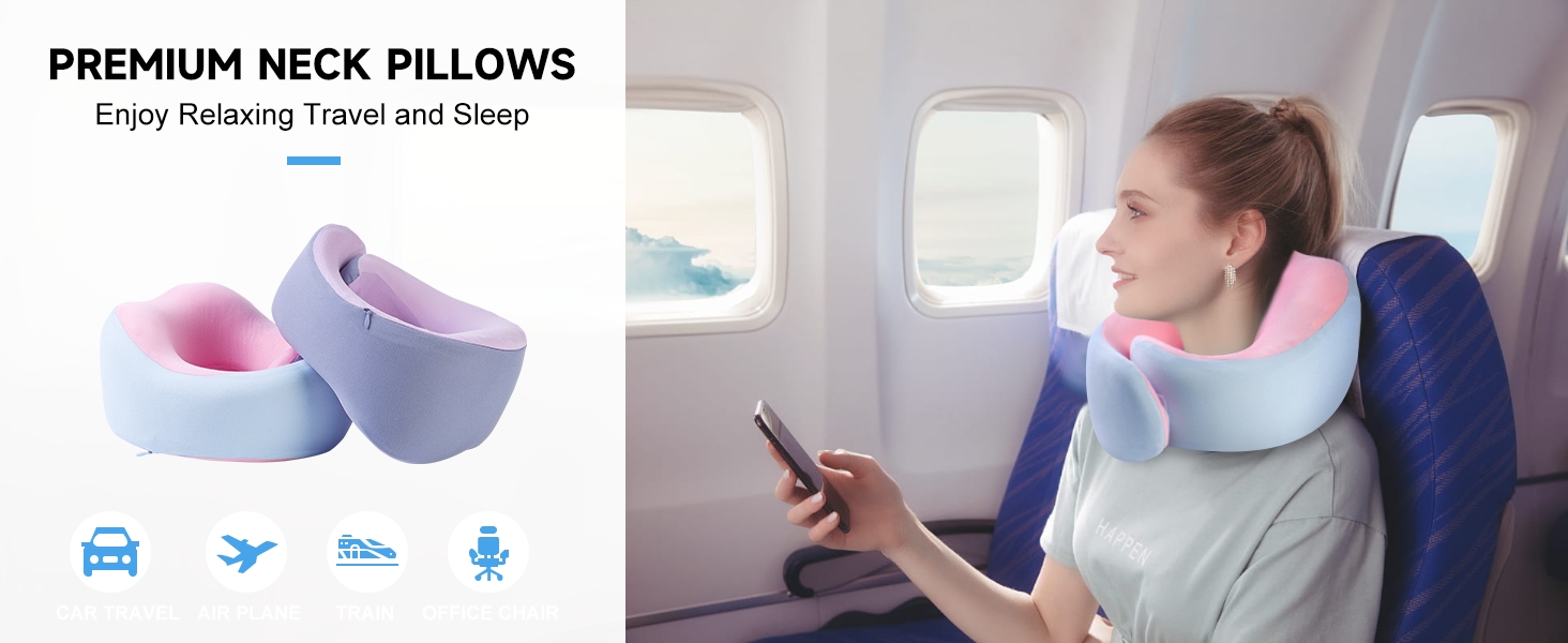 Подушка для шиї Gemice для подорожей, літака, з кріпленням на липучці, з піною з пам'яті, для дорослих, аксесуари для літака, сіра та фіолетова