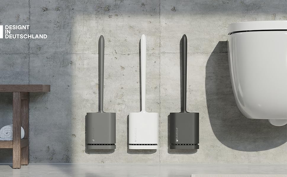 Тойлетний щітка Savega з силікону та нержавіючої сталі - антибактеріальна, з тримачем, захист від бризок