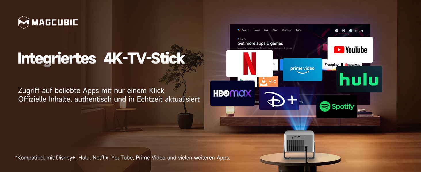 Magcubic Beamer 4K: Міні-проектор з WiFi 5, Bluetooth 5.1, 15W, 650 ANSI, Dolby Audio/HDR10+, автофокус, трапец. корекція, 180° обертання (сірий)