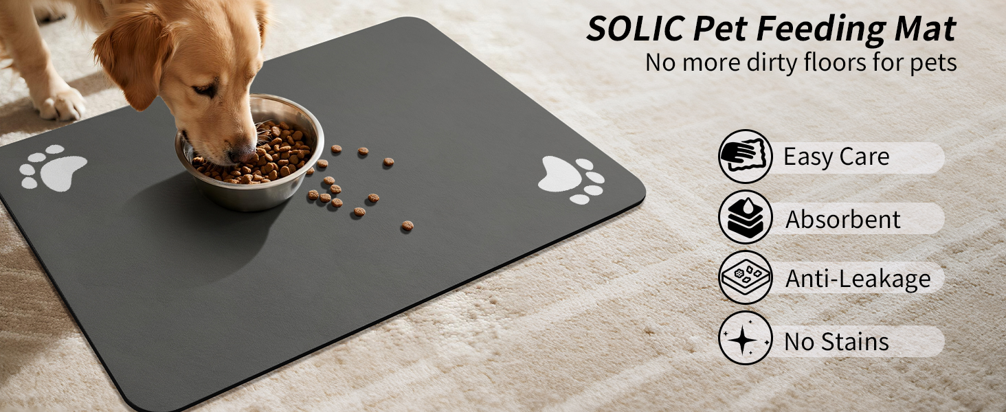 Підкладка під миску для собак та котів, 50x70 см, сіра (швидковисихаюча, нековзна)