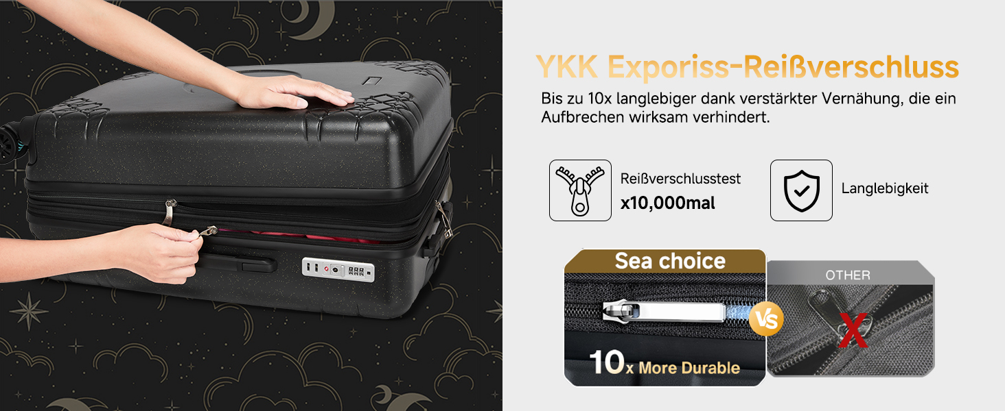 Набір валіз Sea Choice 3 шт. з жорстким корпусом, розширюваний, легкий, з 4 колесами, з тримачем для напоїв та TSA замком, чорний