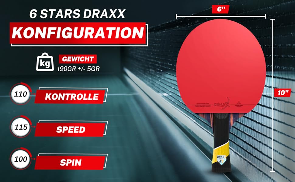 Стіл тенісний набір DRAXX SPORTS Carbon | 6 зірок | Швидкий, Сильний, Точний | Офенсивна швидкість | Посилена захисна обкладинка | Професійний набір для настільного тенісу