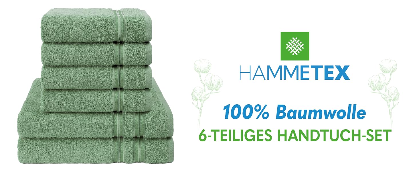 Набір рушників для ванної Hammetex, 6 предметів, шавлієвий зелений (2 рушники 70x140 см та 4 рушники 50x100 см)