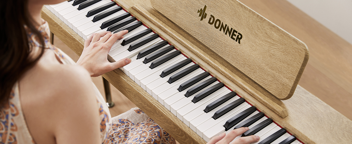 Donner DDP-60 - Цифрове піаніно з 88 клавішами для початківців, електроклавішне піаніно з динамічною клавіатурою, 128 тембрів, 83 ритми, 8 ефектів реверберації, 5 рівнів гучності, Auto Chord