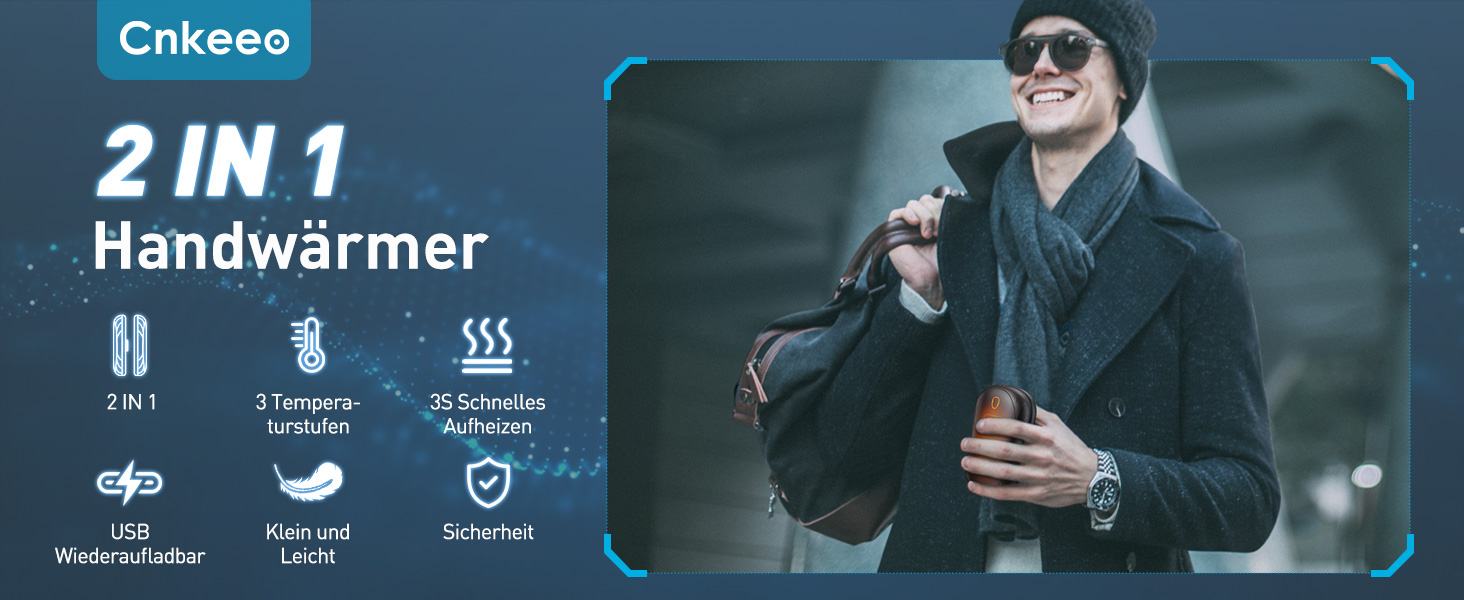 Електричні грілки для рук Cnkeeo, 2 шт. з роздільним магнітним з'єднанням, Powerbank USB, 3 режими нагріву, для активного відпочинку, риболовлі, полювання, чорно-білі (чорний)
