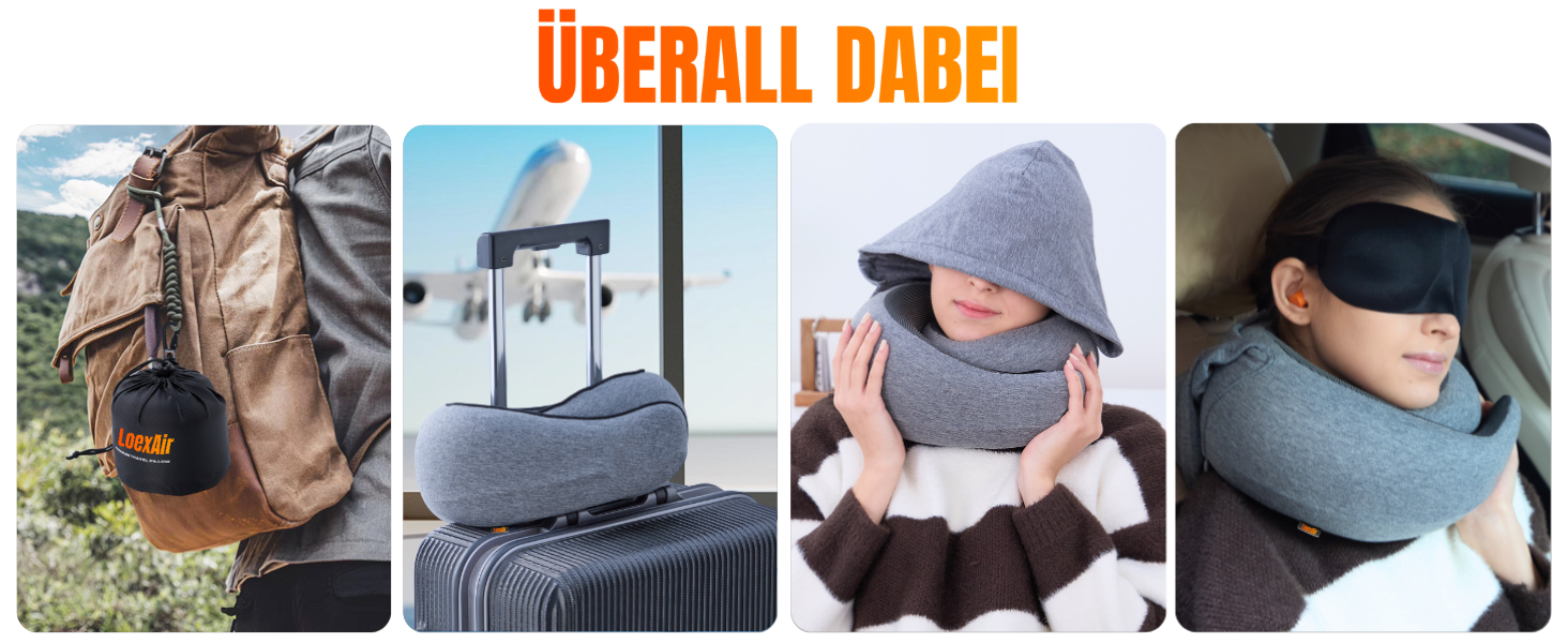 Подушка для шиї у літак, автомобіль: 100% бавовна, Memory Foam, зручна та легка, повний набір для подорожей (маска для сну, беруші) - (Темно-сірий, Hooded Pro)