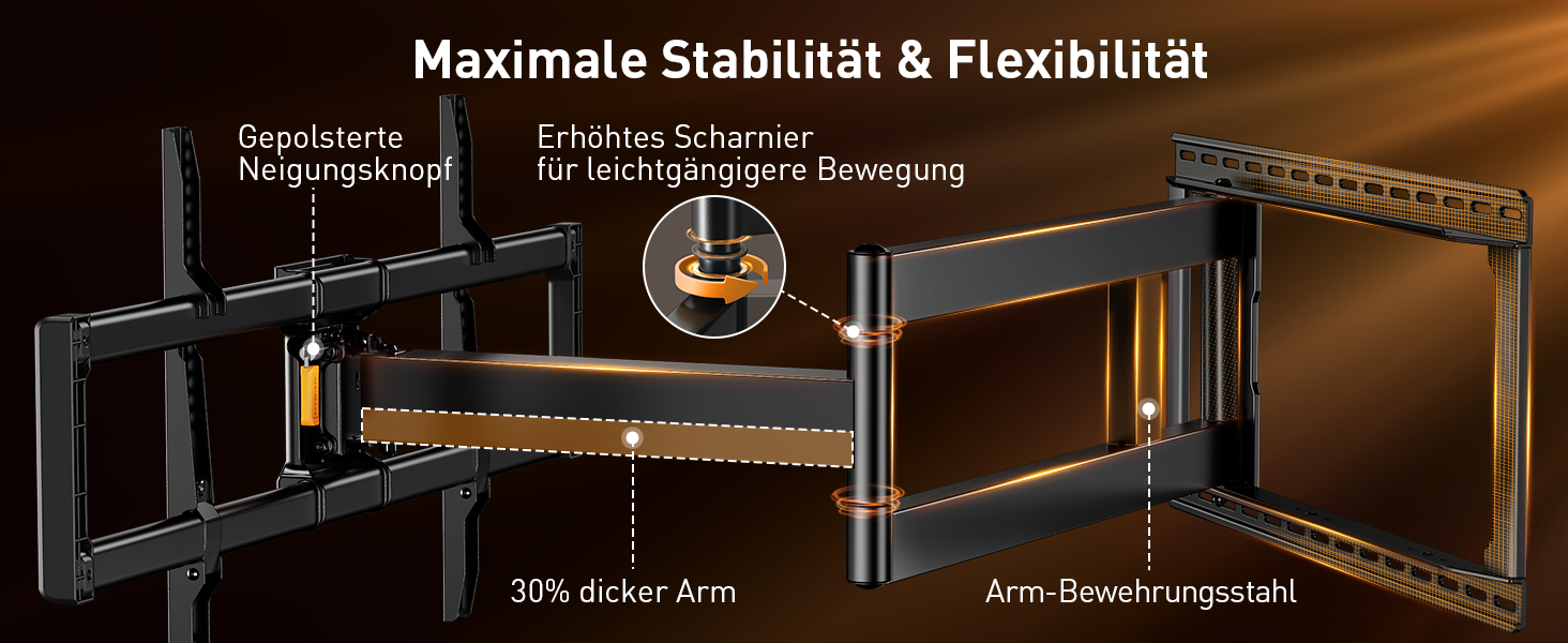 Кріплення для телевізора Perlegear: 42-90 дюймів, до 68 кг, подовжений кронштейн, повний рух, VESA 800x400 мм