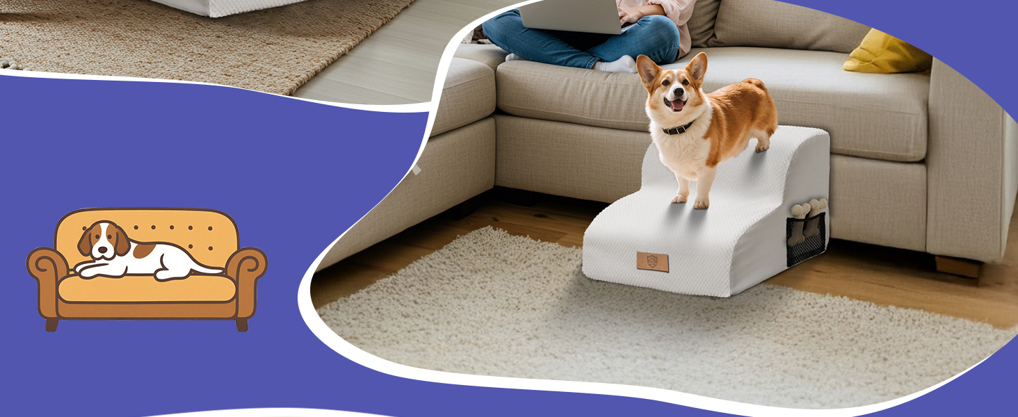 Сходинки для собак Eukue: 2 сходинки для собак маленьких порід, підйом на ліжко/диван, з високощільних матеріалів, портативні, знімний чохол (білий)