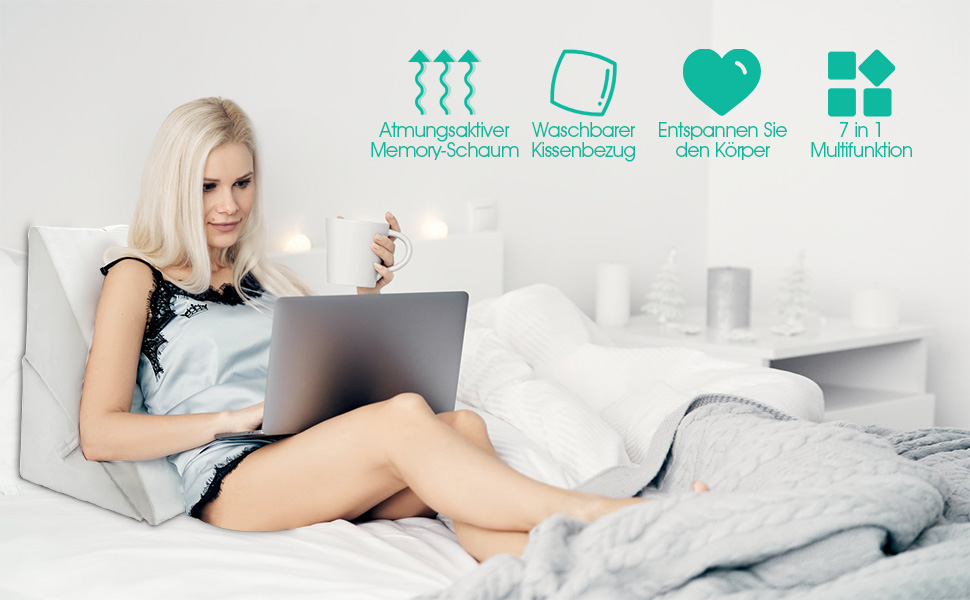 Підголовник GOPLUS для ліжка: подушка для читання, подушка для відпочинку, з піною з пам'яті, знімний чохол, подушка для ніг, подушка для спини, ергономічна з ручкою, подушка для вен, подушка для відпочинку для дивану/крісла, 54x32x50,5 см (Сірий)