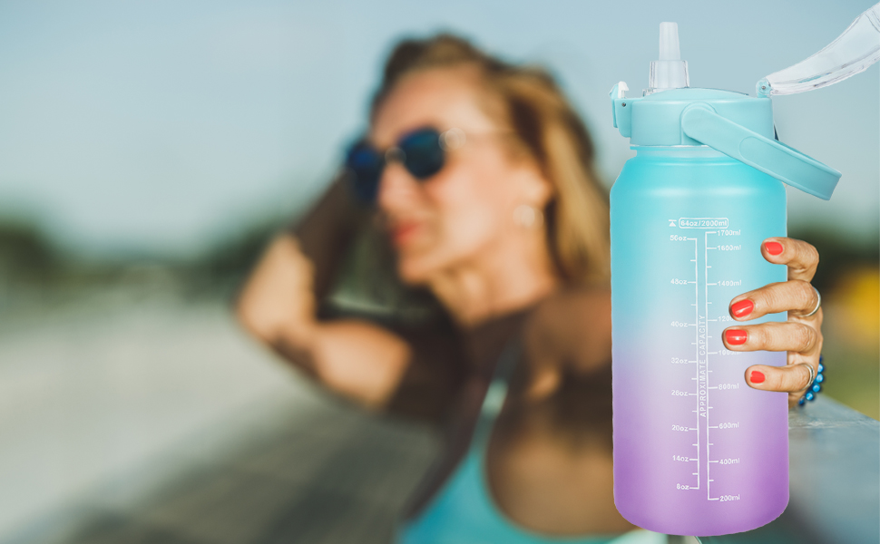 Спортивна пляшка для води 2л Tritan з трубочкою та часовою розміткою, BPA-free, мотиваційна, для фітнесу, спортзалу, туризму