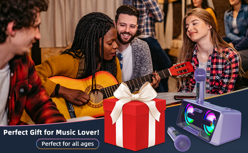 Караоке-машина з 2 бездротовими мікрофонами, Bluetooth, світлові ефекти, підставка для телефону (Lila)