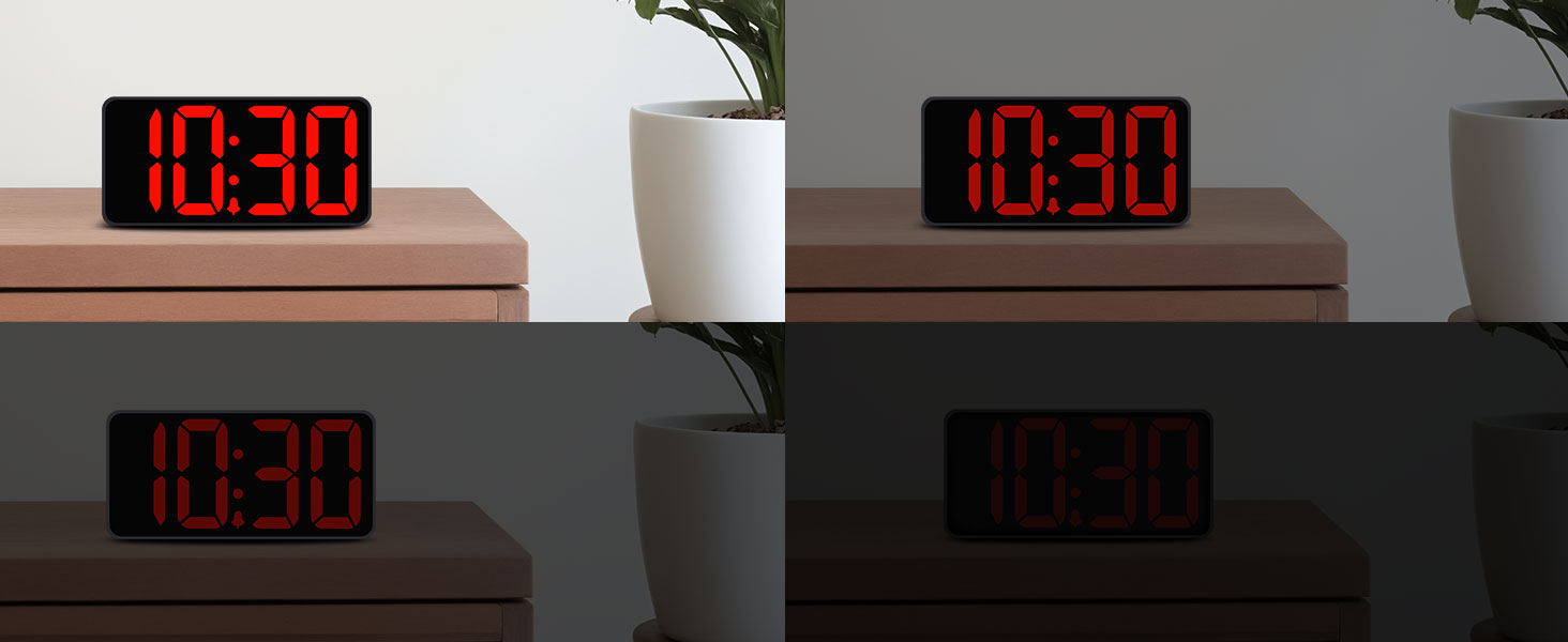 LED годинник-будильник Eachui з USB-зарядкою, великий дисплей, регулювання яскравості та гучності, функція відкладання, 12/24 год, цифровий годинник, живлення від мережі (чорний & білий), червоний