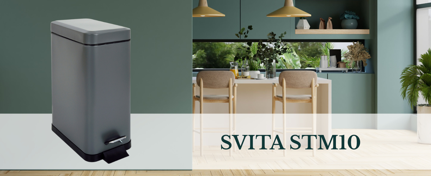 Сміттєвий відро SVITA STM10 з педаллю та м'яким закриттям Softclose, 10 л, прямокутне, сіре