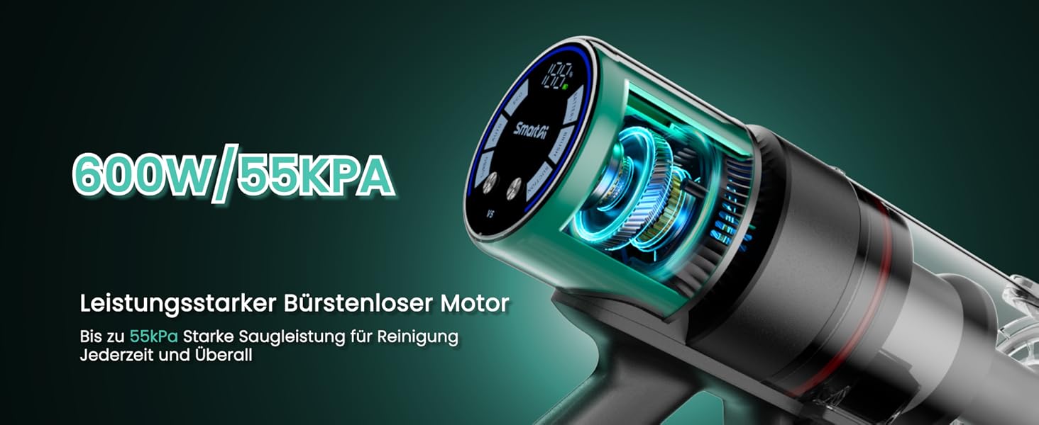 Бездротовий акумуляторний пилосос SmartAI V5 з автоматичним режимом, 55Kpa, 600W, 80 хвилин роботи, для килимів, шерсті тварин та твердих поверхонь