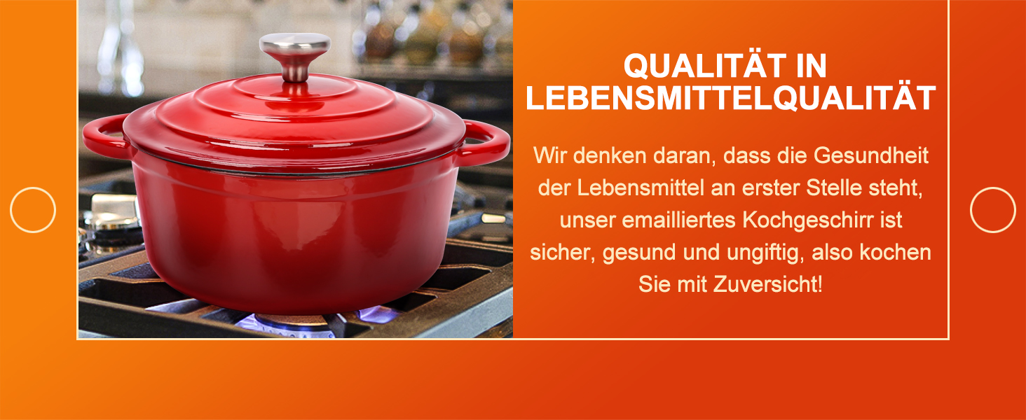 Набір чавунної емальованої посуду Denmay 7 предметів: голландська піч, сковорода, каструля для тушкування, соусник, 3 кришки, червоний. Підходить для всіх типів плит.