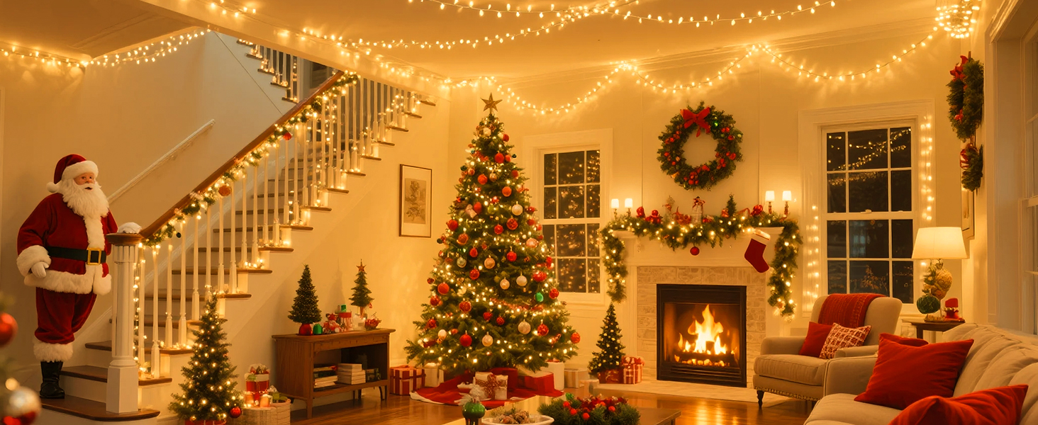 Льонокотова гірлянда світлодіодна 20 метрів, 200 LED, зовнішня, з пультом, таймер, IP65, тепле біле світло, для декору саду, ялинки, балкону, кімнати