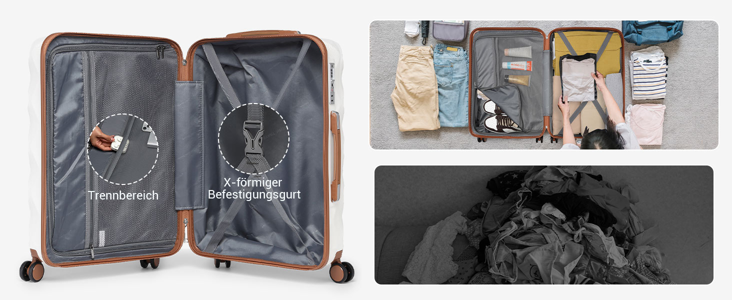 Чемодан British Traveller Hartschalenkoffer Groß, 74.5 x 49 x 30.5 см, з ABS + PC, TSA-замок, 4 колеса, для подорожей та бізнесу (Крем, M)