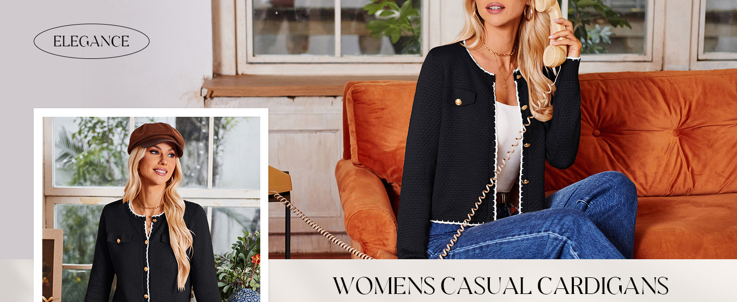 Жіночий кардиган Grace Karin з довгими рукавами, двоколірний, в'язаний, з ґудзиками. Елегантний та зручний. XL, темно-синій