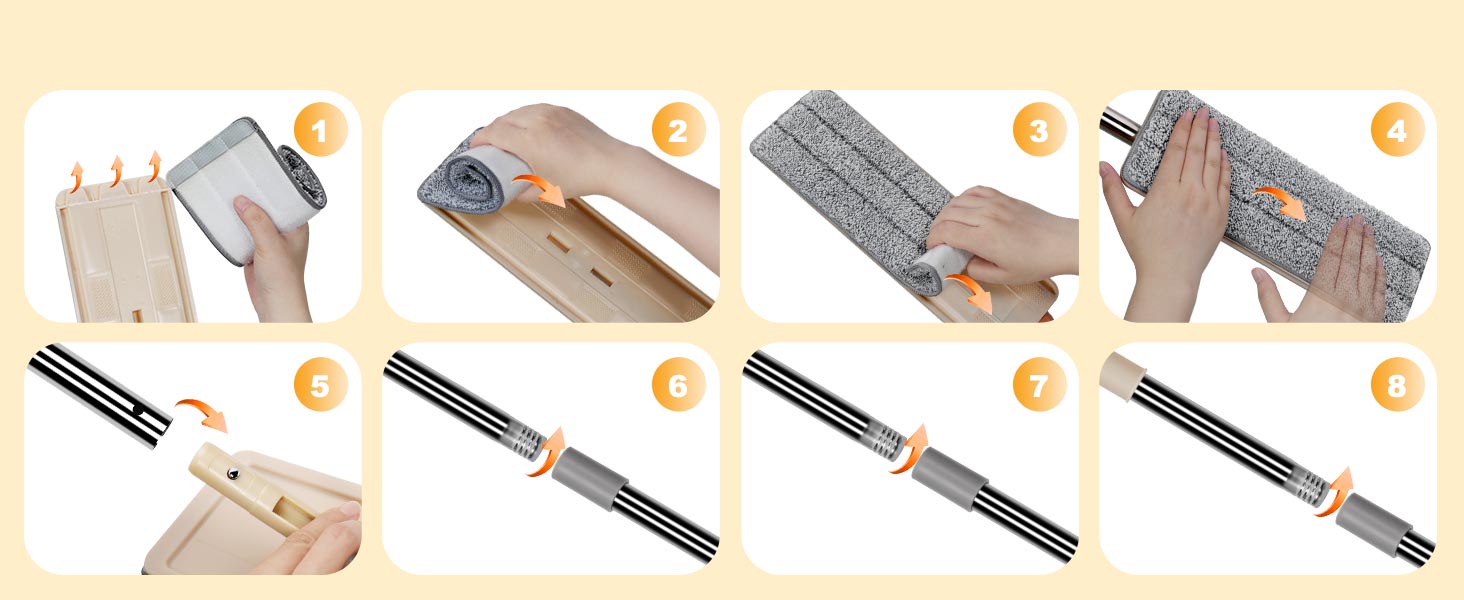 Набір для миття підлоги з відром, Masthome: компактний моп з відром та вичавкою, 3 мікрофібрових насадок, нержавіюча сталь, 2-в-1, для дерев'яних, плиткових та мармурових підлог, бежевий, 2.9л