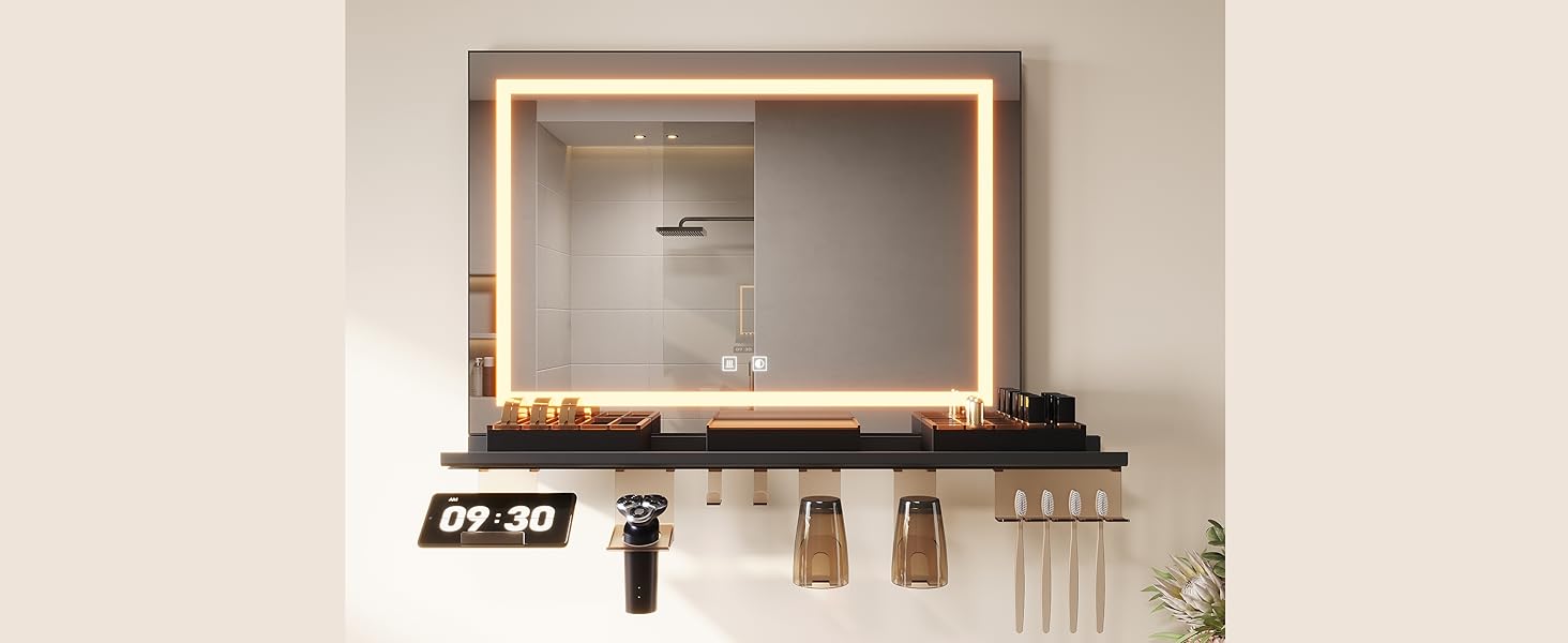 Дзеркало для ванної кімнати SONNI з підсвічуванням 60x40 см, IP44, білий (70x50 см, темно-сірий + рамкове підсвічування)