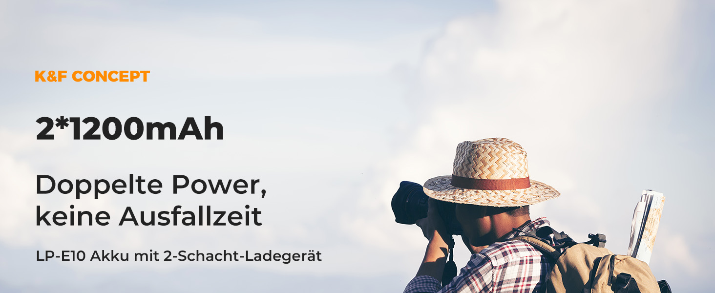 Акумулятор K&F CONCEPT LP-E10 (2 шт.) з подвійним зарядним пристроєм Micro USB/Type-C, сумісний з Canon EOS 1100D/1300D/1500D/1200D/X50