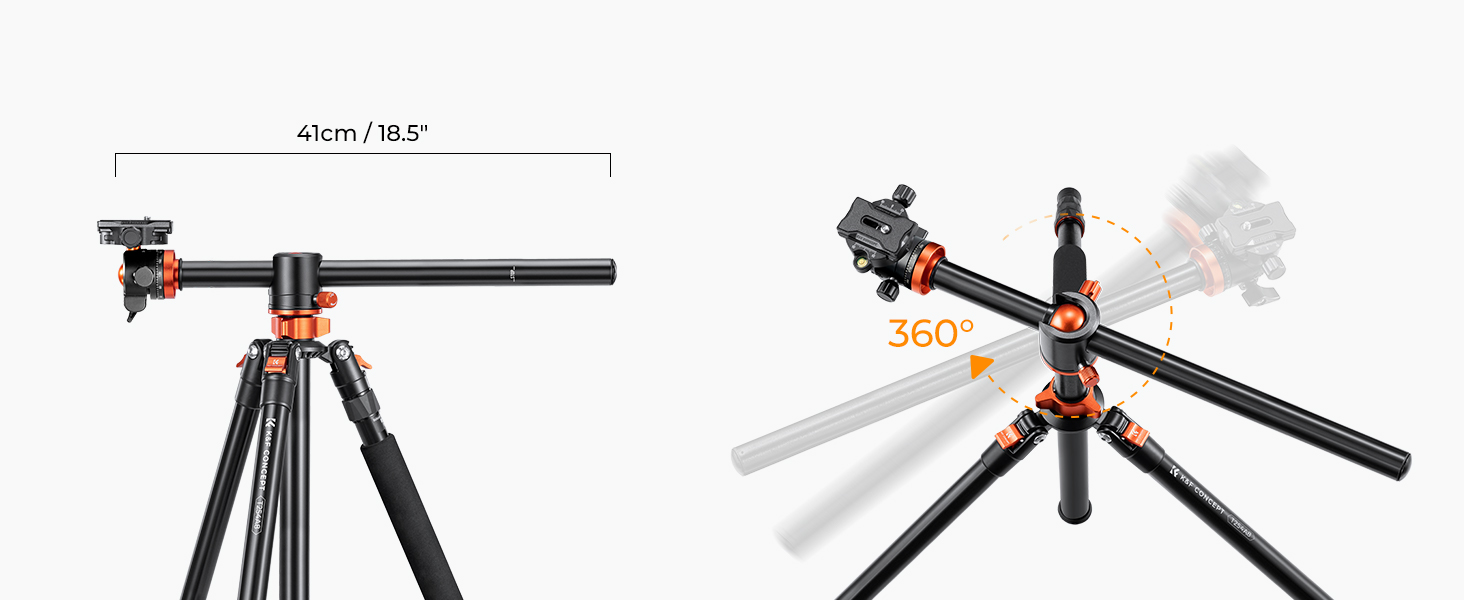 Штатив K&F Concept 238CM з подовженою центральною колоною, 360° панорамний штатив для камери, з сумкою та швидкознімною платформою, до 10 кг
