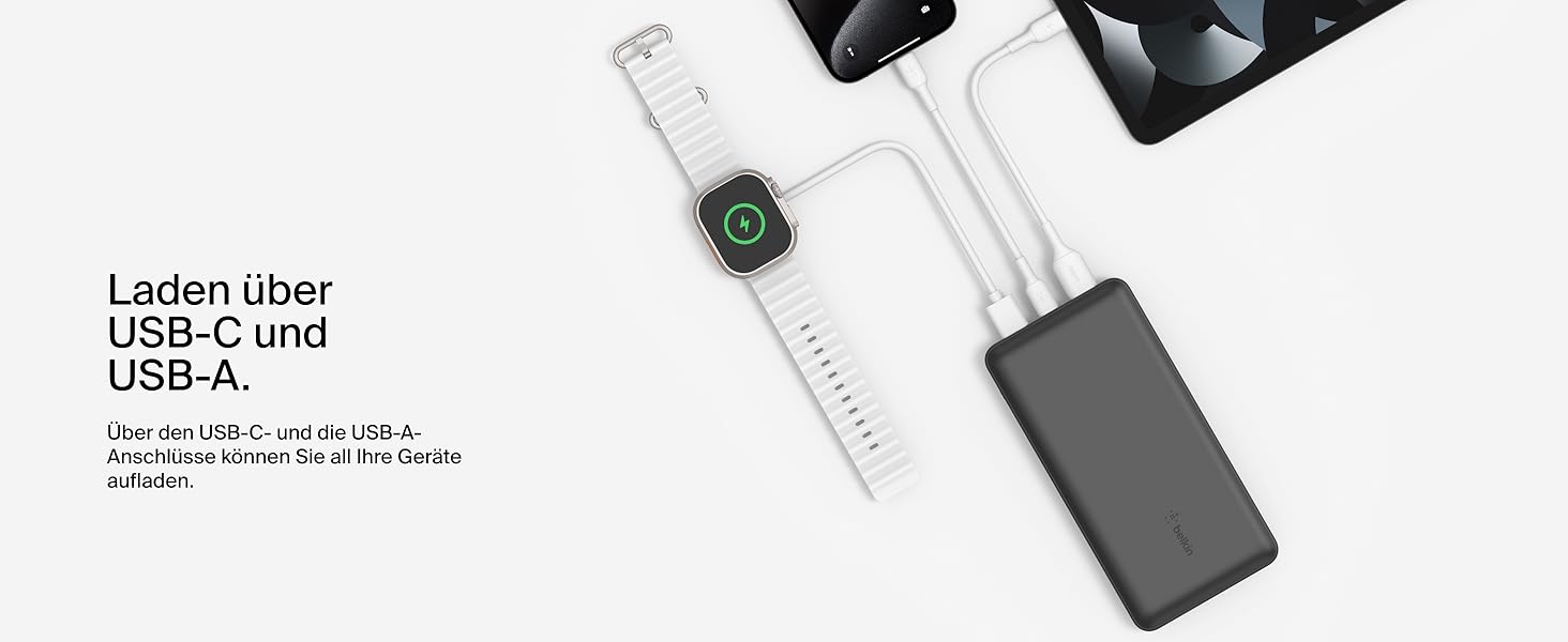 Powerbank Belkin 20000mAh з USB-C та USB-A: заряд для iPhone, Galaxy, Pixel, iPad, AirPods та інших пристроїв – Чорний