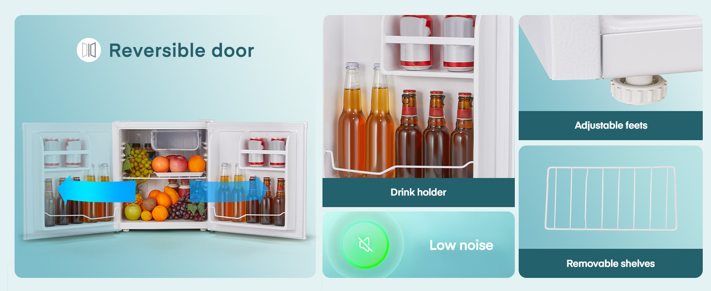 Міні холодильник FOHERE 46L з відділенням для льоду | Компактний холодильник з регулюванням температури, енергозберігаючий, тихий | Ідеальний для офісу, кемпінгу та геймінгу | Змінний бік відкривання дверцят | Білий